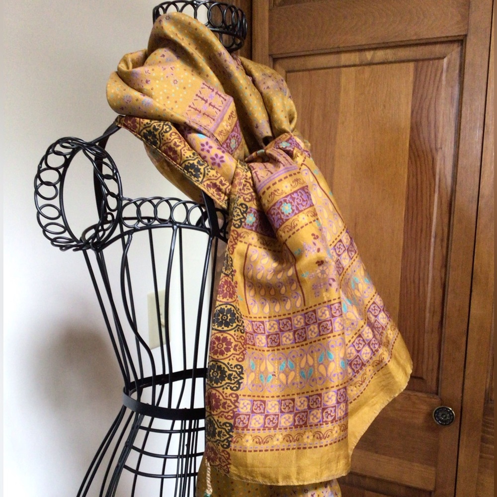 Sevya handmade silk scarf, new 72”x22” - Picture 2 of 7